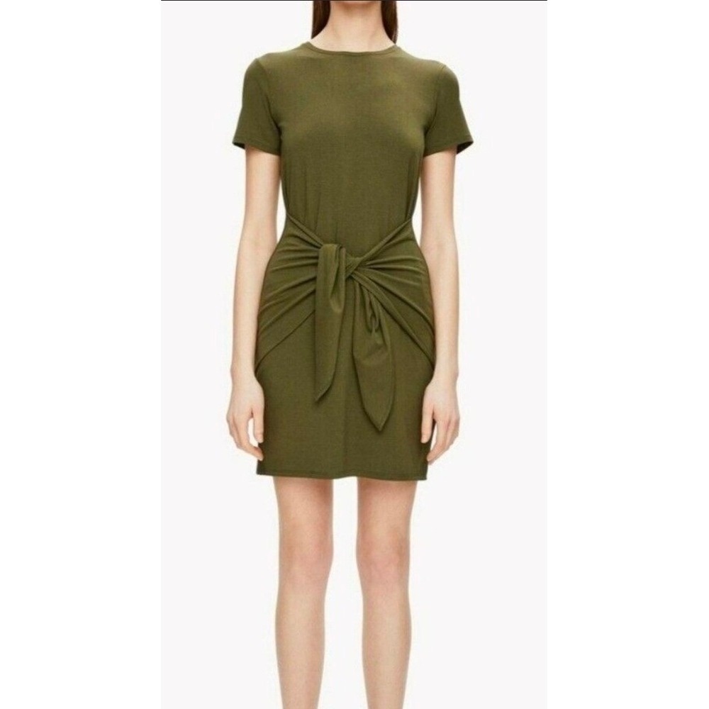 Theory Dakui Rubric Olive Green Front Tie Waist T-Shirt Dress Womens Medium M